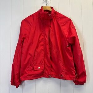 Oleg Cassini Sport Red Windbreaker Jacket Womens Medium Mesh Lined Full Zip Mock
